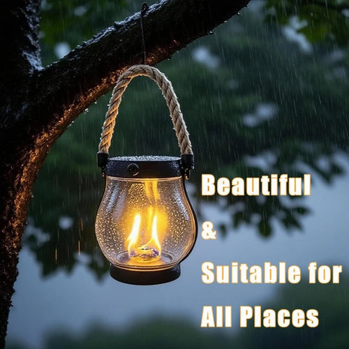 Solar Lanterns Outdoor Realistic Flickering Flame Lamp with Rope