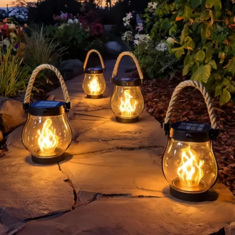 Solar Lanterns Outdoor Realistic Flickering Flame Lamp with Rope