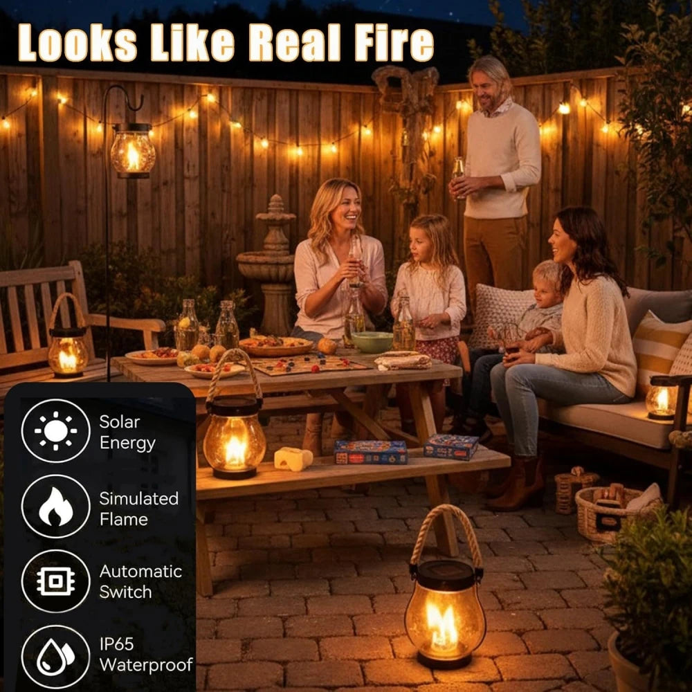 Solar Lanterns Outdoor Realistic Flickering Flame Lamp with Rope