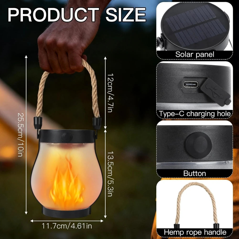 Solar Lanterns Outdoor Realistic Flickering Flame Lamp with Rope